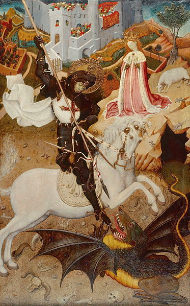 Saint George Killing the Dragon painted by Catalonian artist Bernat Martorell circa 1434